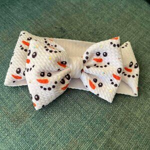 Handmade Baby Girl Snowman Print Headband Bow 0-3 Months